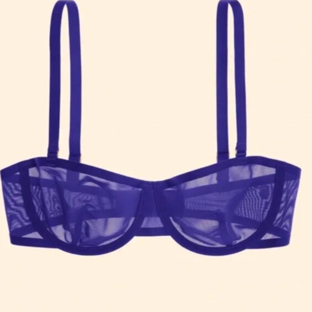 Cuup 38F Balconette bra power mesh unlined underwire bra lightweight sheer‎ blue